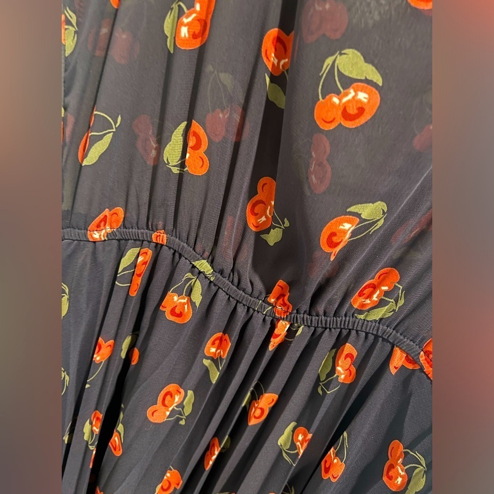 Long Navy Dress with Cherry Print - Picture 2 of 4